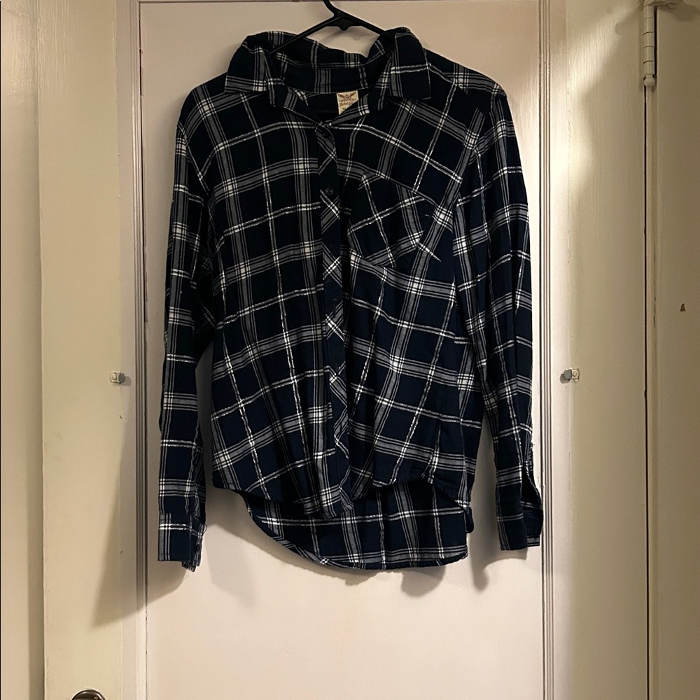 Faded Glory Navy Plaid Women's Top